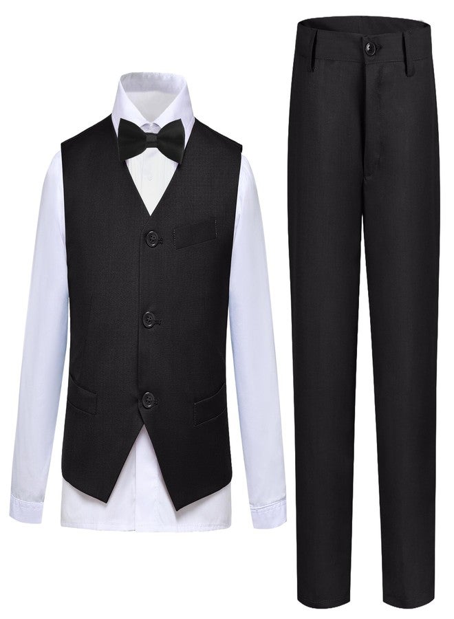 SaiLiiny Boys 4 Pieces Black Suits Slim Fit Outfits Vest Sets Formal Dresswear for Boy Suit Size 5 - Image 2